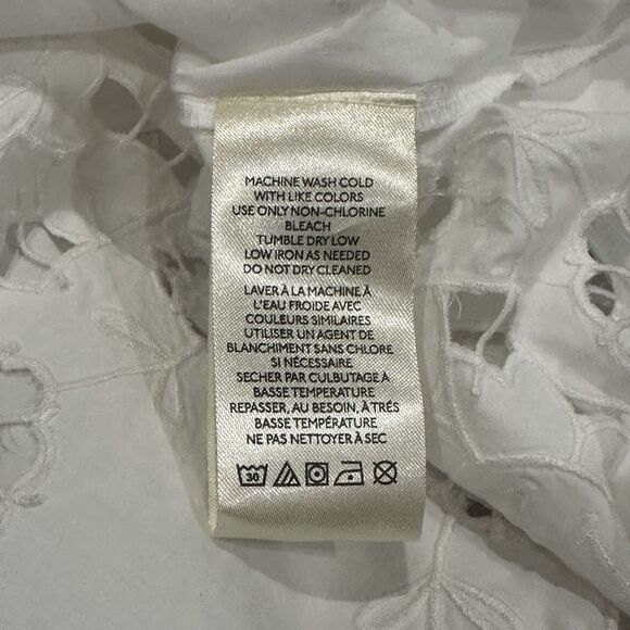 By Anthropologie Cutwork Babydoll Blouse Women's XL White Cotton Butterfly - Picture 9 of 14